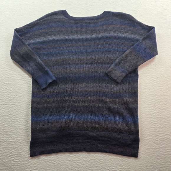Autumn Cashmere Striped 100% Cashmere Crewneck Sweater Blue Grey Womens Medium - Picture 3 of 10